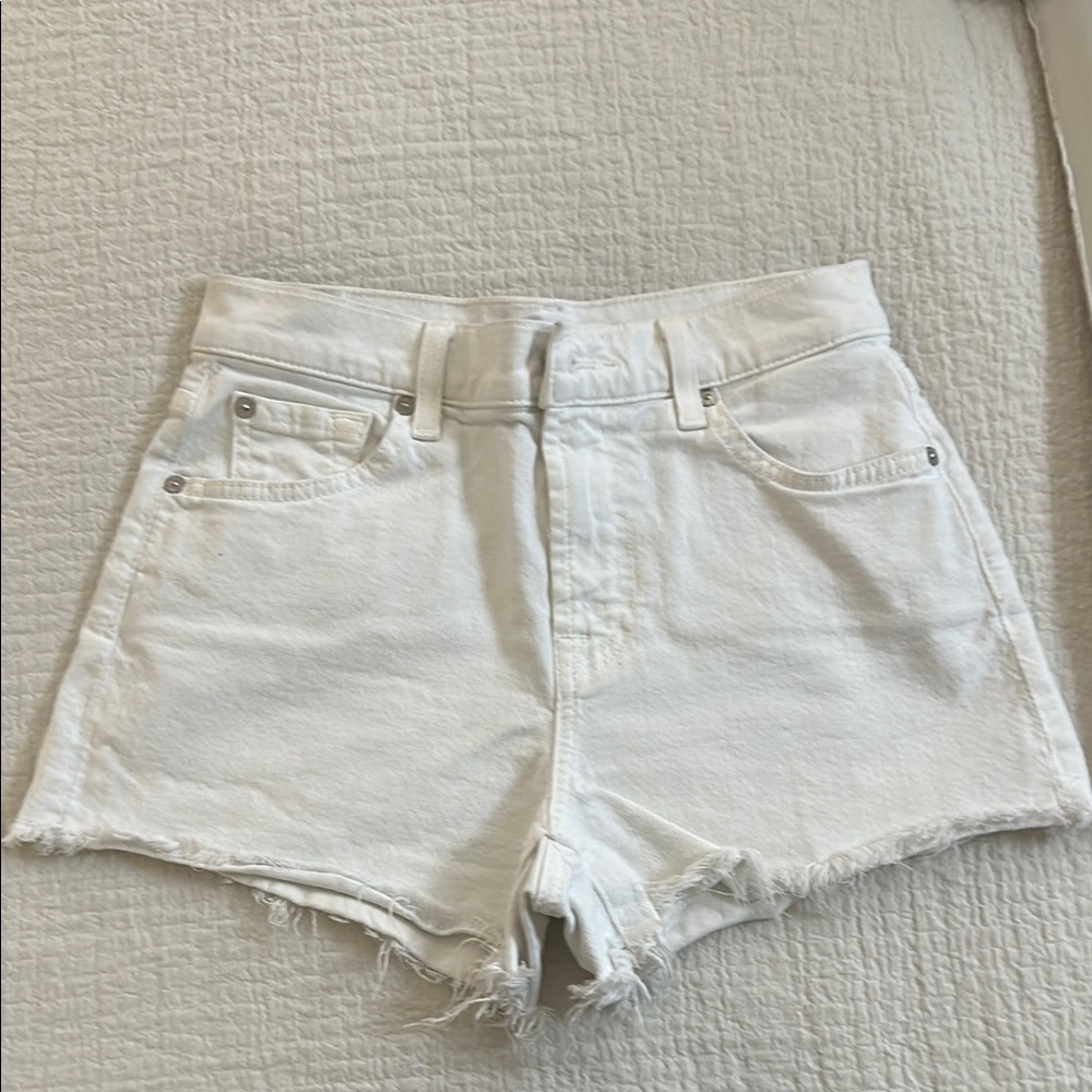 7 For All Mankind White Jean Shorts Distressed Frayed Hem